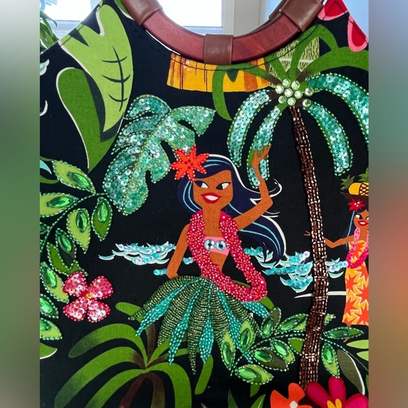 Isabella Fiore VTG Embellished Hawaii Tropical Hula Print Women's Bag - Picture 3 of 8